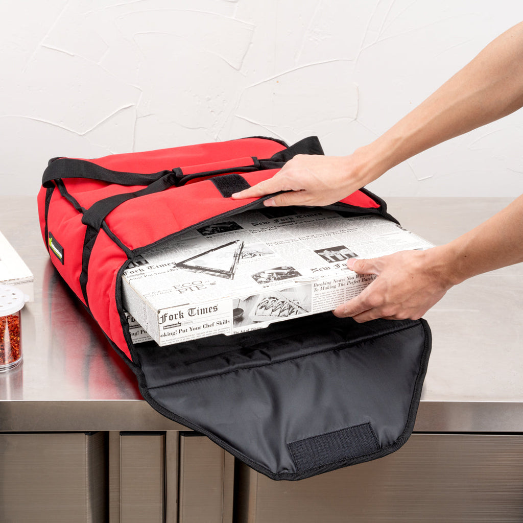 Delivery Tek Red Pizza Bag - Holds 2-16" or 3-14", Insulated - 16 1/2" x 18" x 6 1/2" - 1 count box