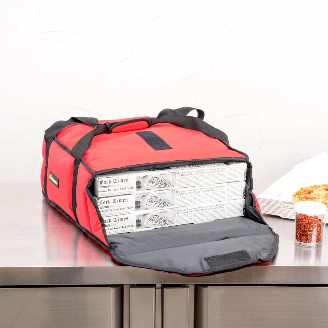 Delivery Tek Red Pizza Bag - Holds 3-18" or 4-16", Insulated - 17 1/2" x 20" x 7 1/2" - 1 count box