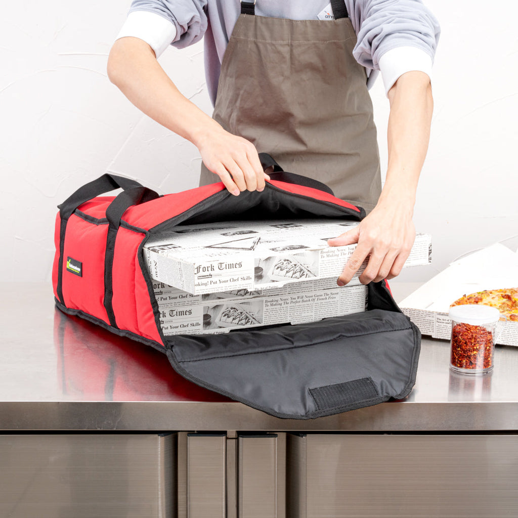 Delivery Tek Red Pizza Bag - Holds 3-18" or 4-16", Insulated - 17 1/2" x 20" x 7 1/2" - 1 count box
