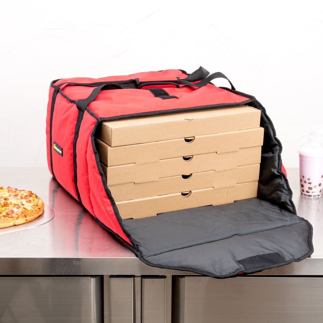 Delivery Tek Red Pizza Bag - Holds 5-18" or 6-16", Insulated - 19 1/2" x 19 1/2" x 12 1/2" - 1 count box