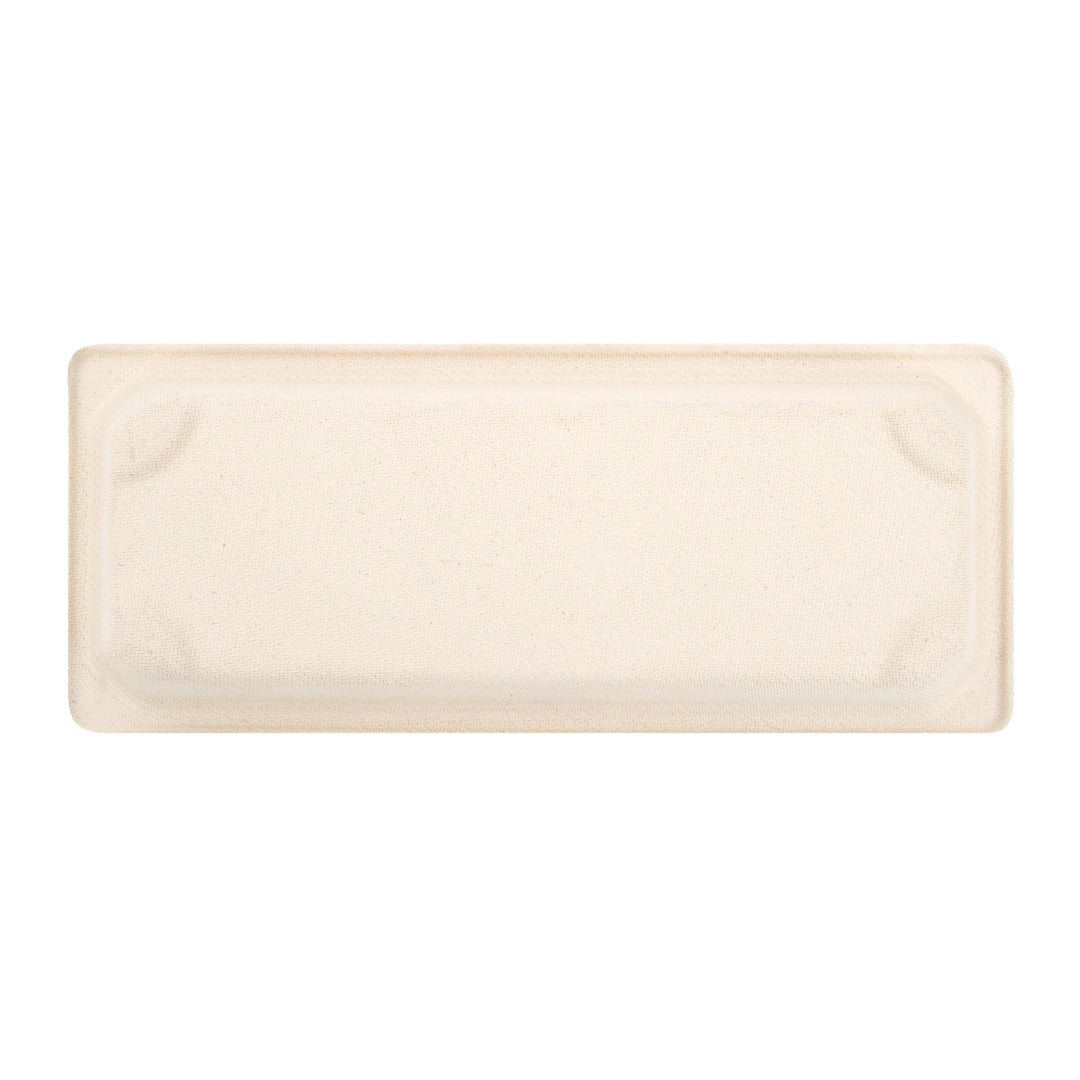 Pulp Tek Rectangle Natural Sugarcane / Bagasse Long Sushi Tray - 8 3/4" x 3 1/2" x 3/4" - 100 count box