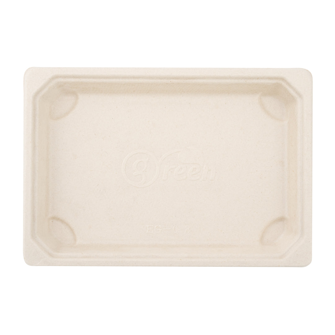 Pulp Tek Rectangle Natural Sugarcane / Bagasse Small Sushi Tray - 6 1/2" x 4 1/2" x 3/4" - 100 count box