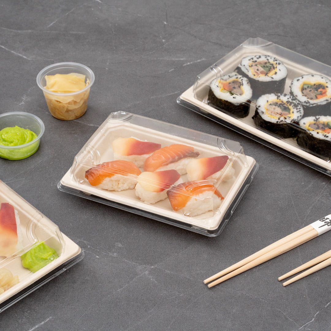 Pulp Tek Rectangle Clear Plastic Lid - Fits Small Sushi Tray - 6 1/2" x 4 1/2" x 1 1/4" - 100 count box
