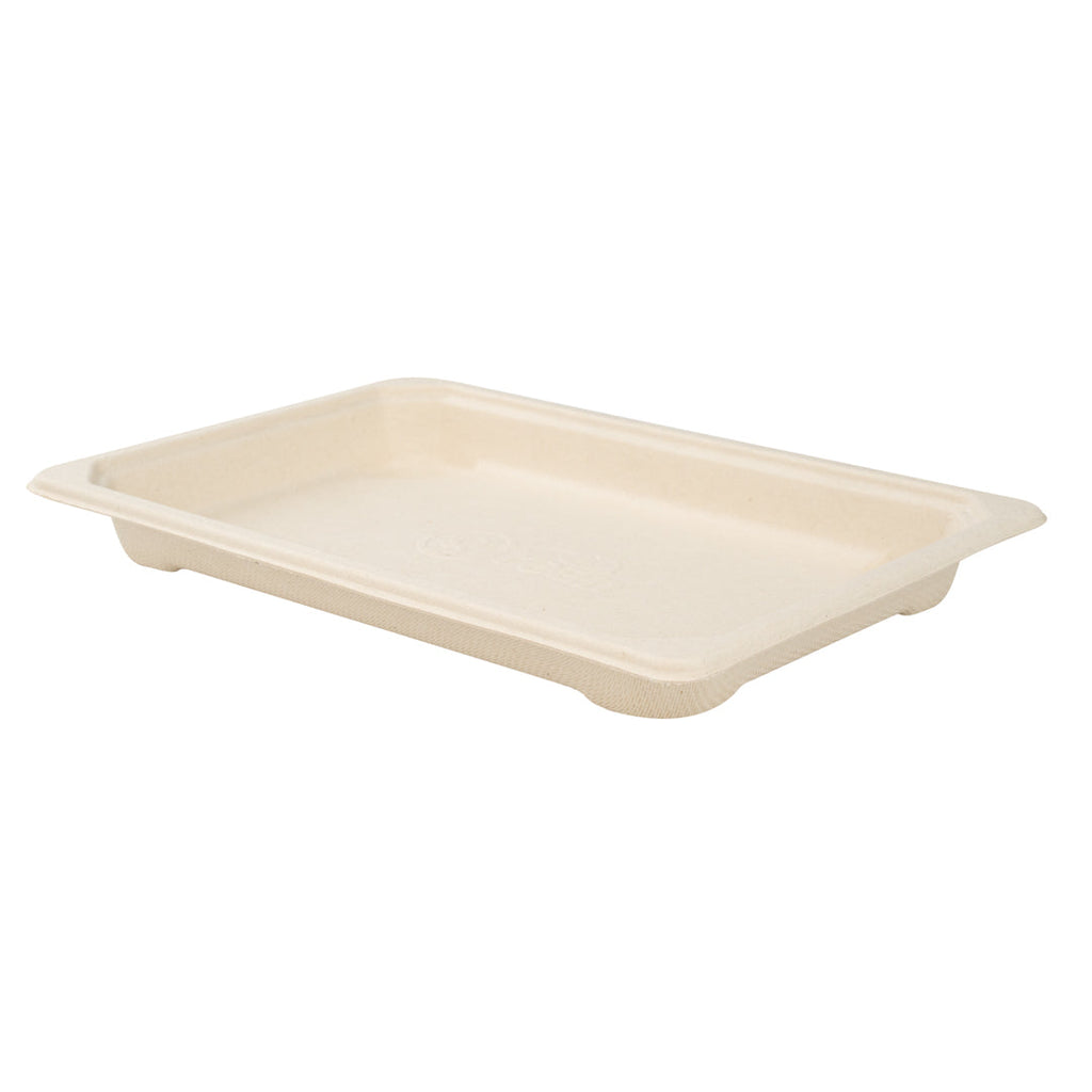 Pulp Tek Rectangle Natural Sugarcane / Bagasse Medium Sushi Tray - 7 1/4" x 5" x 3/4" - 100 count box
