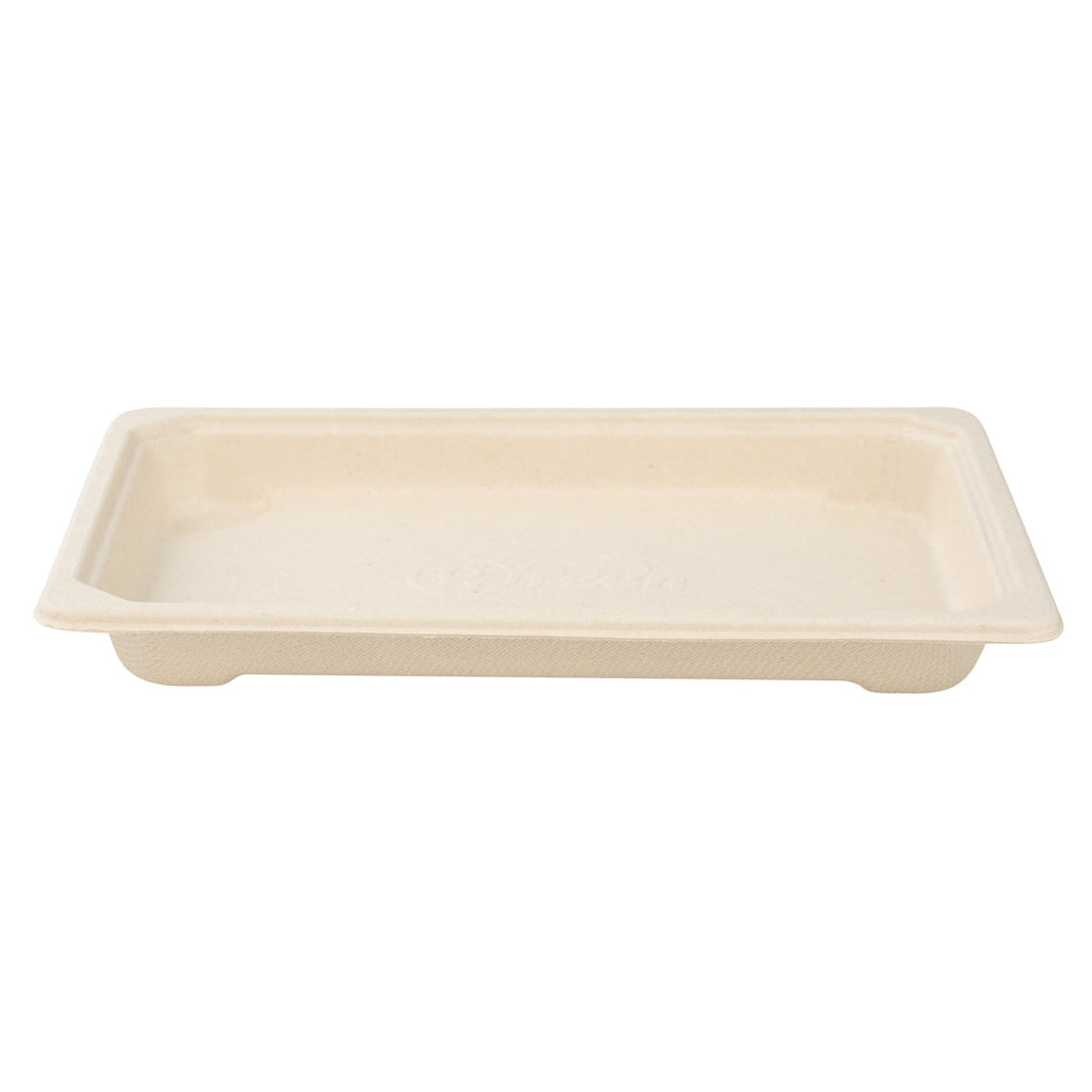 Pulp Tek Rectangle Natural Sugarcane / Bagasse Medium Sushi Tray - 7 1/4" x 5" x 3/4" - 100 count box