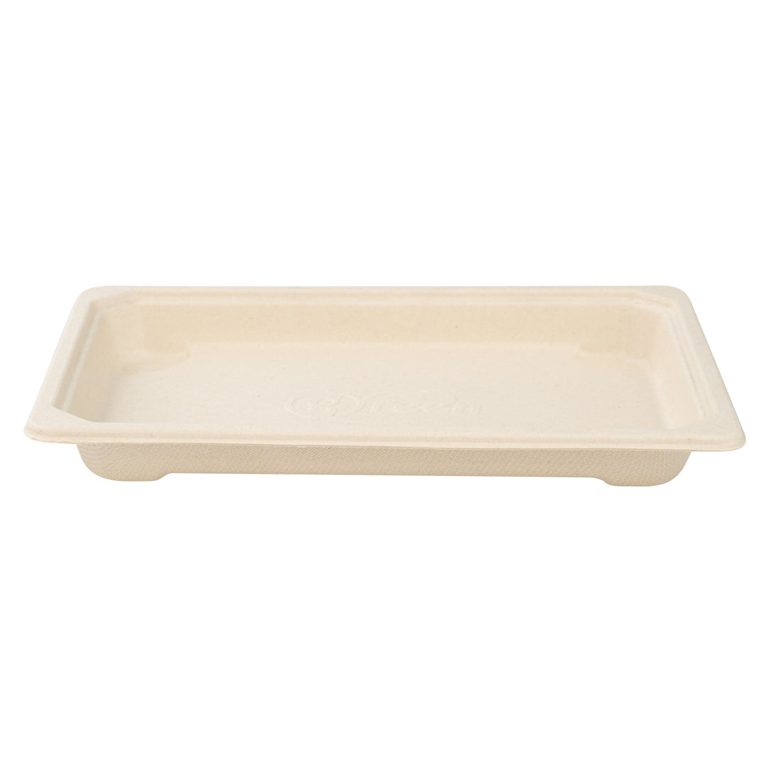 Pulp Tek Rectangle Natural Sugarcane / Bagasse Medium Sushi Tray - 7 1/4" x 5" x 3/4" - 100 count box