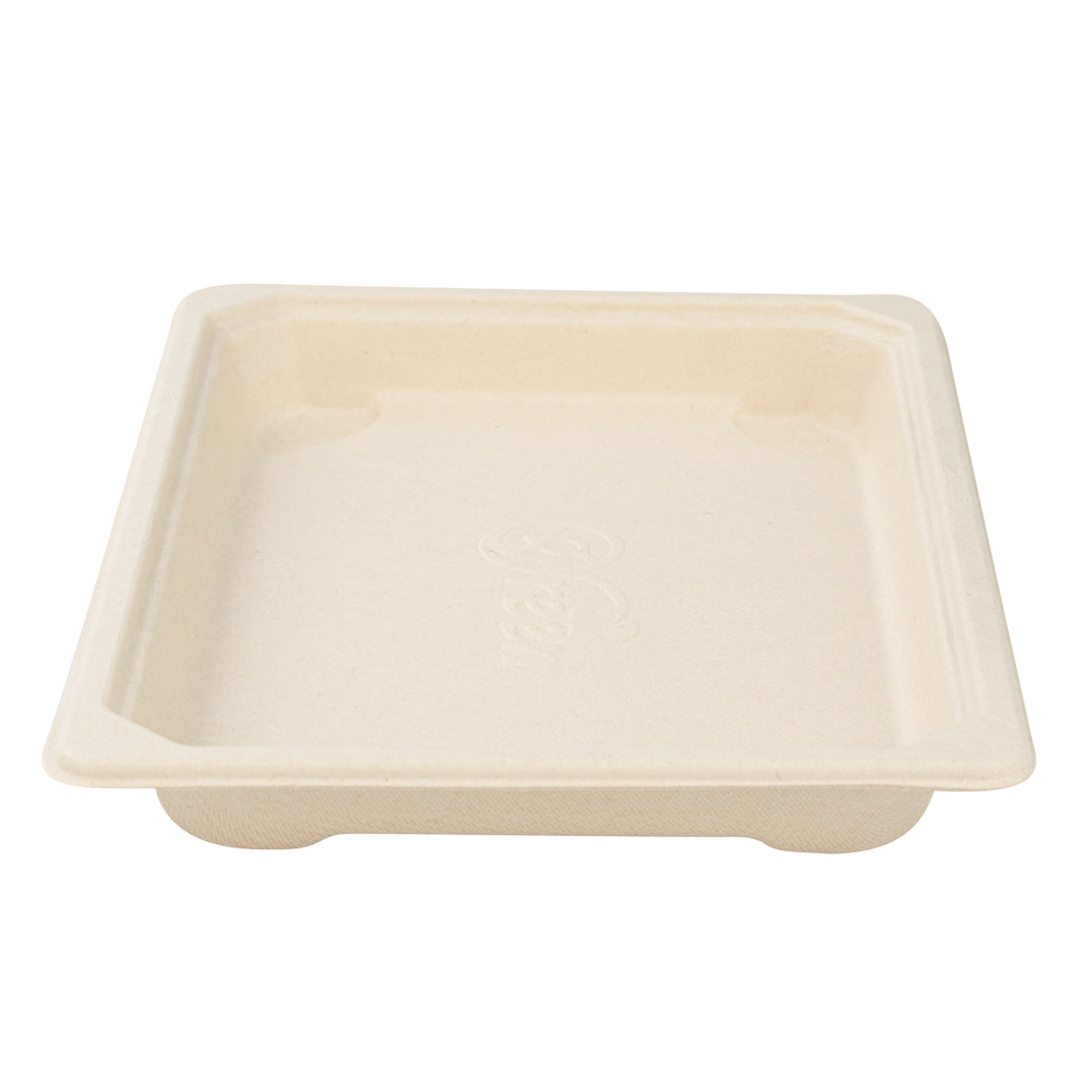 Pulp Tek Rectangle Natural Sugarcane / Bagasse Medium Sushi Tray - 7 1/4" x 5" x 3/4" - 100 count box