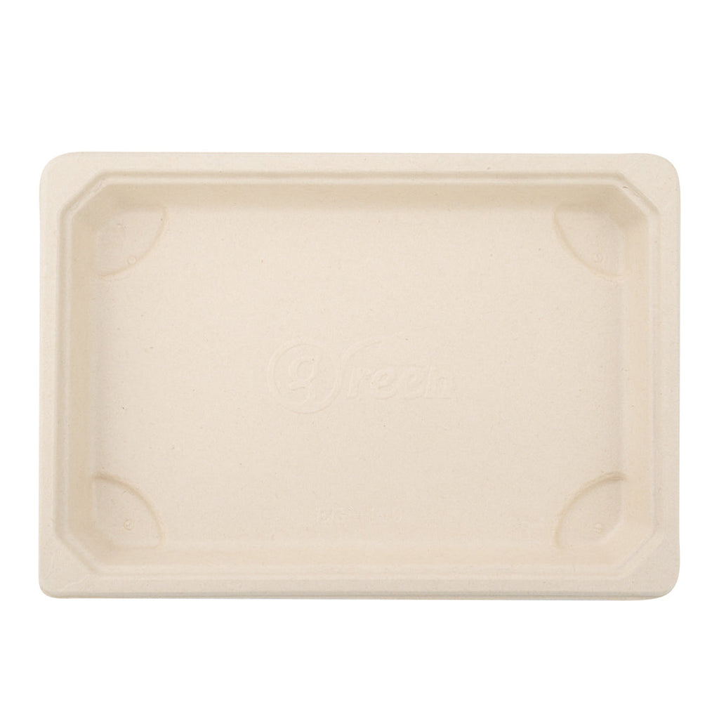 Pulp Tek Rectangle Natural Sugarcane / Bagasse Medium Sushi Tray - 7 1/4" x 5" x 3/4" - 100 count box