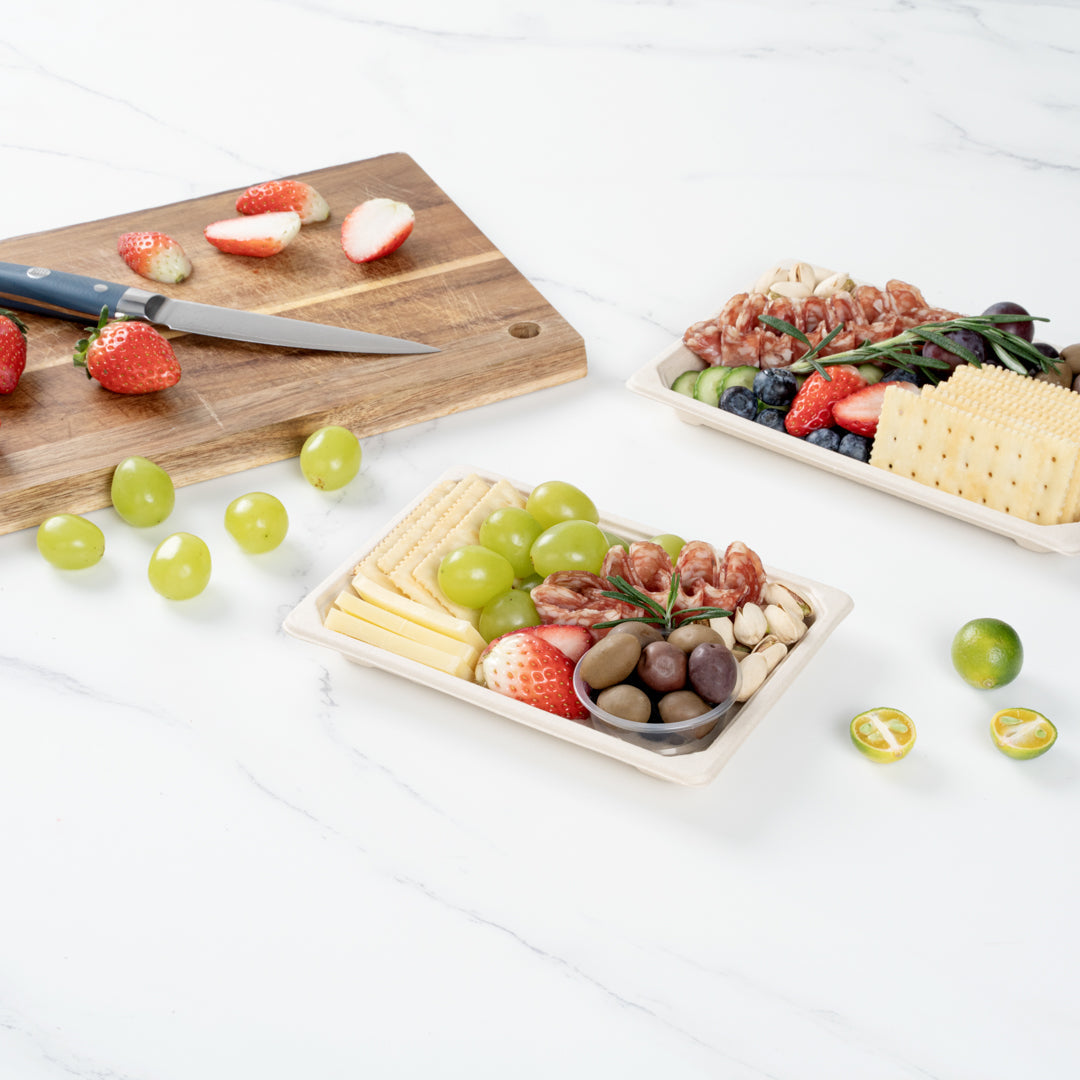 Pulp Tek Rectangle Natural Sugarcane / Bagasse Medium Sushi Tray - 7 1/4" x 5" x 3/4" - 100 count box