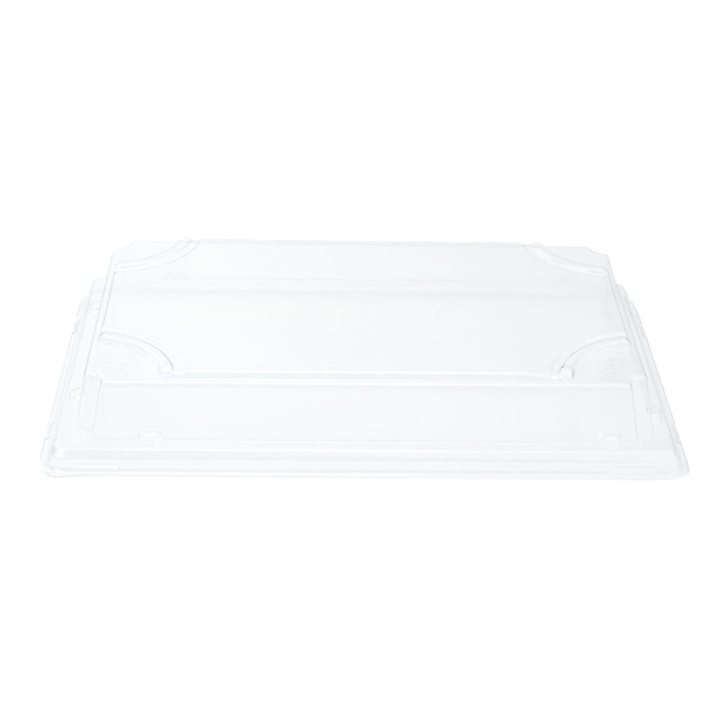 Pulp Tek Rectangle Clear Plastic Lid - Fits Medium Sushi Tray - 7 1/4" x 5" x 1 1/4" - 100 count box