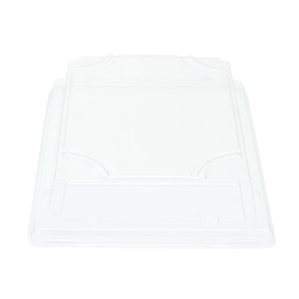 Pulp Tek Rectangle Clear Plastic Lid - Fits Medium Sushi Tray - 7 1/4" x 5" x 1 1/4" - 100 count box