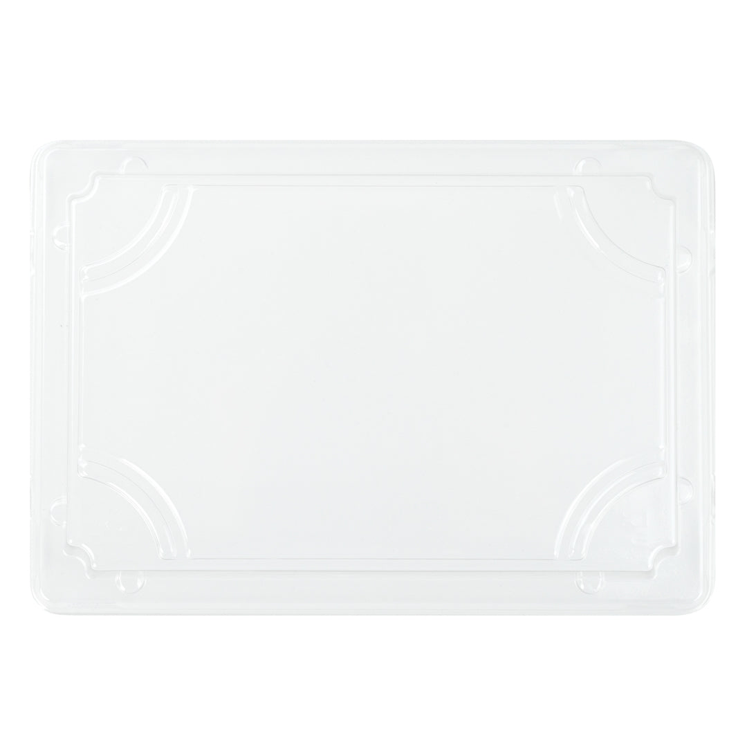 Pulp Tek Rectangle Clear Plastic Lid - Fits Medium Sushi Tray - 7 1/4" x 5" x 1 1/4" - 100 count box
