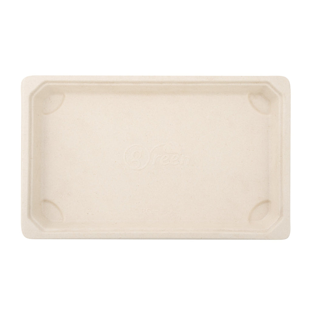 Pulp Tek Rectangle Natural Sugarcane / Bagasse Large Sushi Tray - 8 1/2" x 5 1/4" x 3/4" - 100 count box