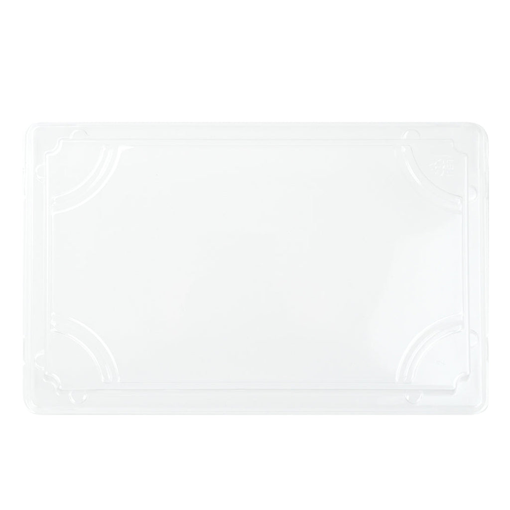 Pulp Tek Rectangle Clear Plastic Lid - Fits Large Sushi Tray - 8 1/2" x 5 1/2" x 1 1/4" - 100 count box