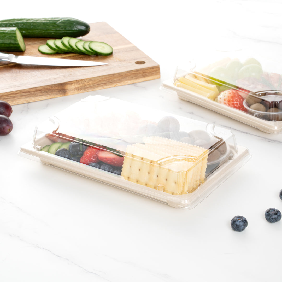 Pulp Tek Rectangle Clear Plastic Lid - Fits Large Sushi Tray - 8 1/2" x 5 1/2" x 1 1/4" - 100 count box