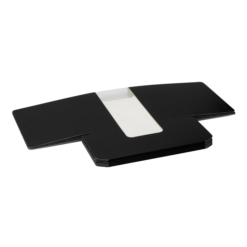 Pastry Tek Black Paper Pastry / Cake Box - with Window - 9 3/4" x 4 3/4" x 4" - 100 count box