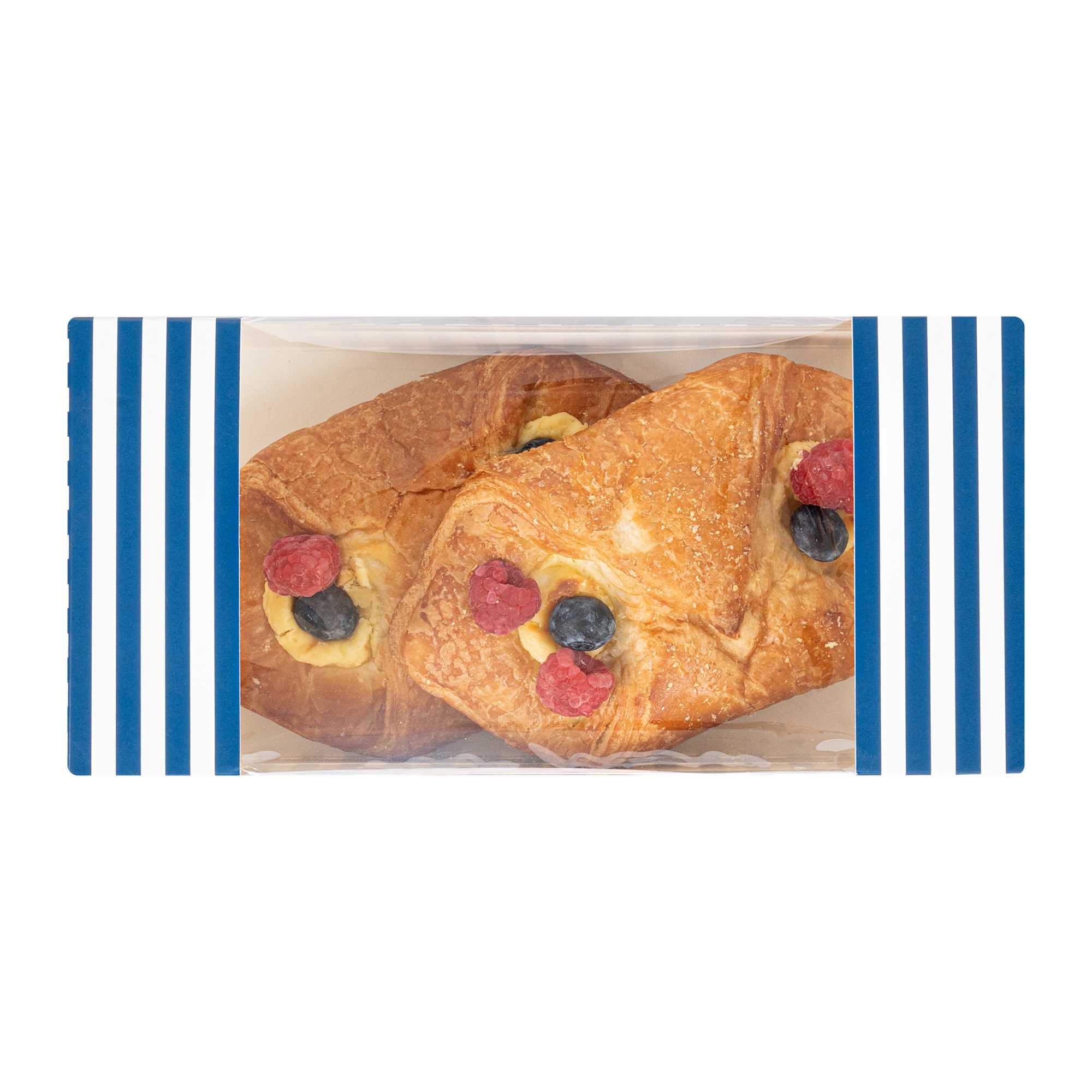Pastry Tek Blue and White Stripe Paper Pastry / Cake Box - with Window - 9 3/4" x 4 3/4" x 4" - 100 count box