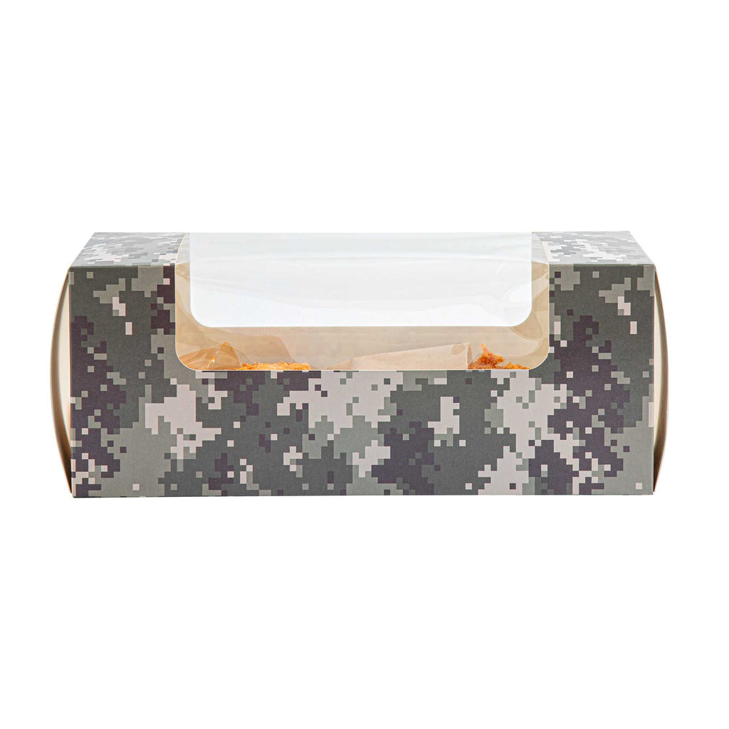 Pastry Tek Camouflage Paper Pastry / Cake Box - with Window - 9 3/4" x 4 3/4" x 4" - 100 count box