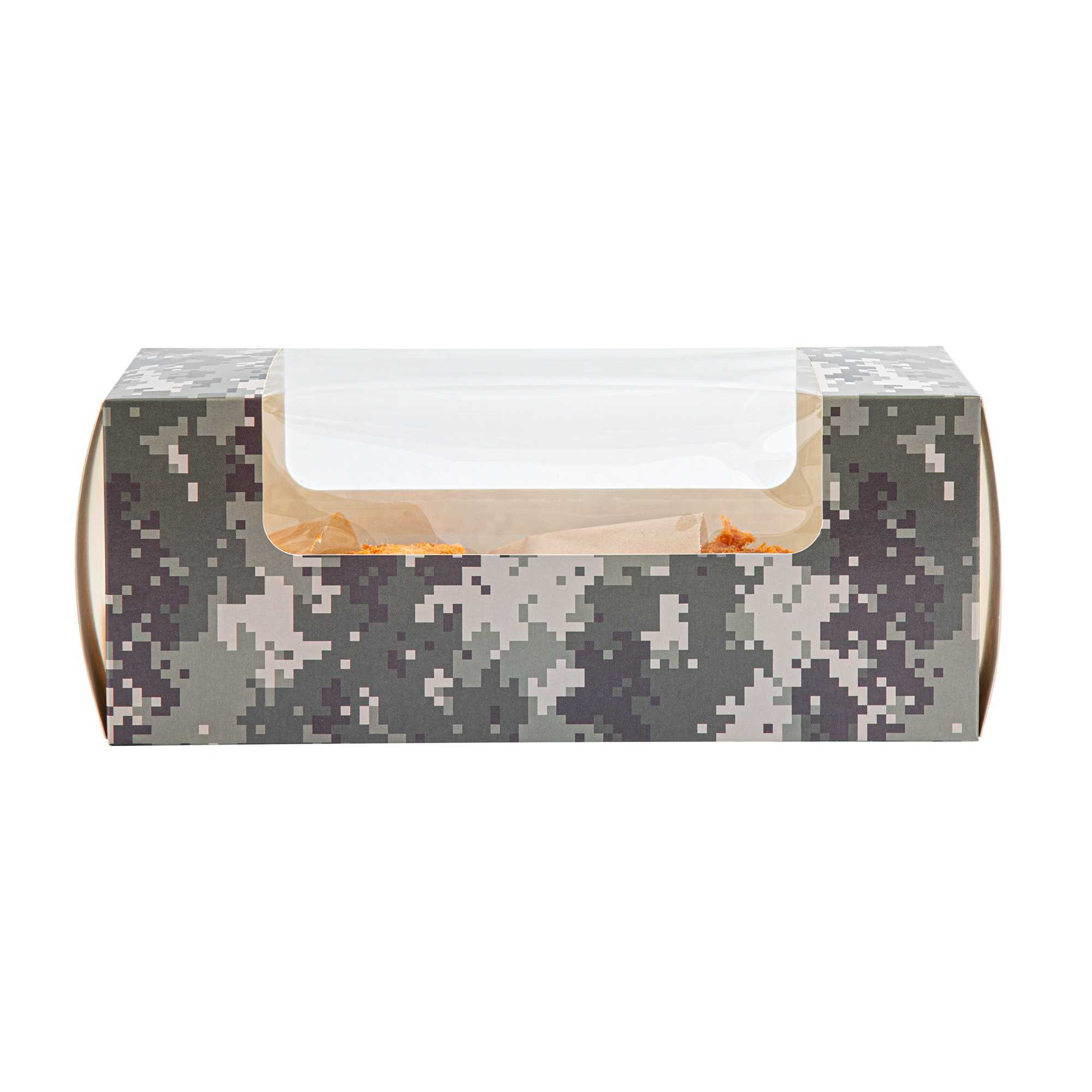 Pastry Tek Camouflage Paper Pastry / Cake Box - with Window - 9 3/4" x 4 3/4" x 4" - 100 count box