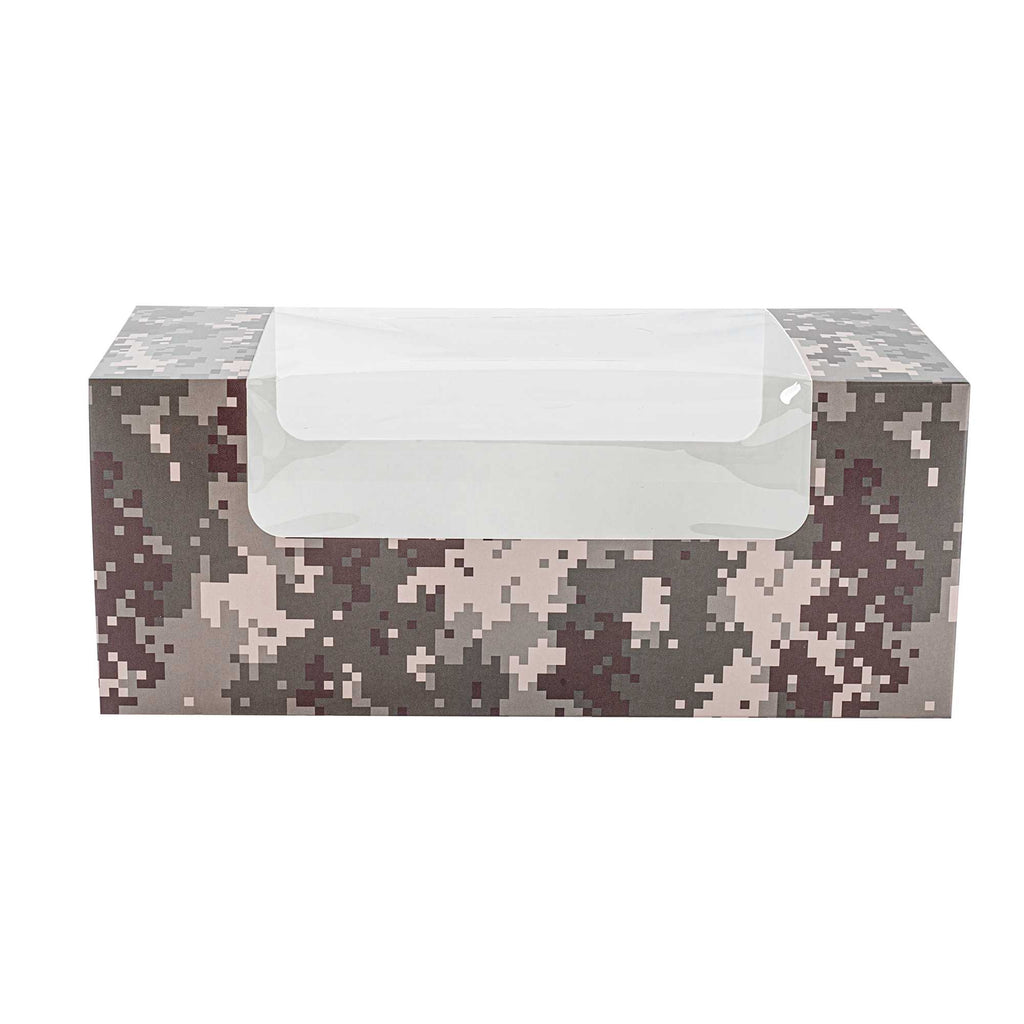 Pastry Tek Camouflage Paper Pastry / Cake Box - with Window - 9 3/4" x 4 3/4" x 4" - 100 count box