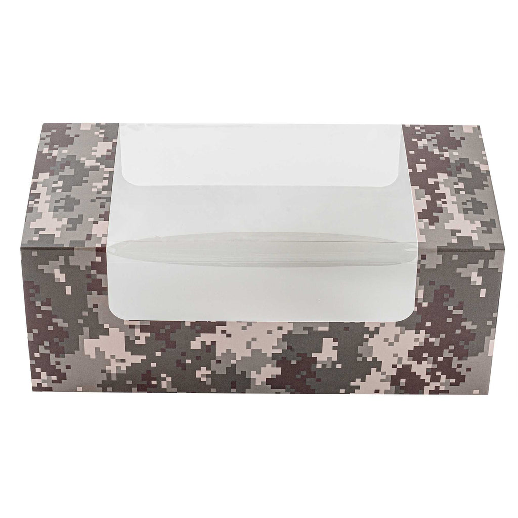 Pastry Tek Camouflage Paper Pastry / Cake Box - with Window - 9 3/4" x 4 3/4" x 4" - 100 count box