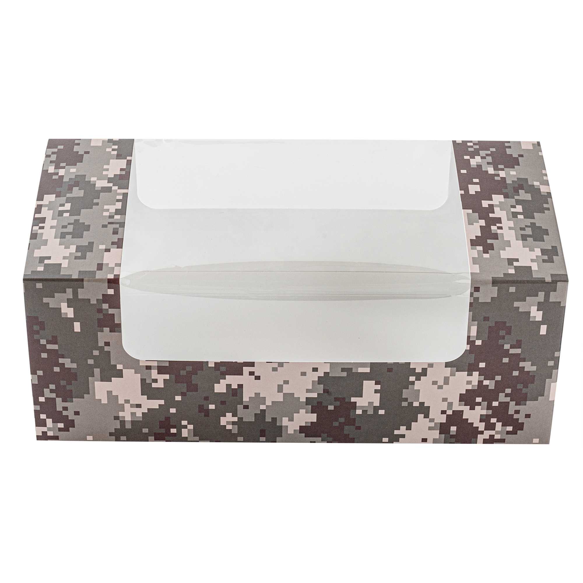 Pastry Tek Camouflage Paper Pastry / Cake Box - with Window - 9 3/4" x 4 3/4" x 4" - 100 count box