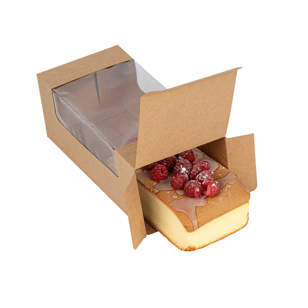 Pastry Tek Kraft Paper Pastry / Cake Box - with Window - 9 3/4" x 4 3/4" x 4" - 100 count box