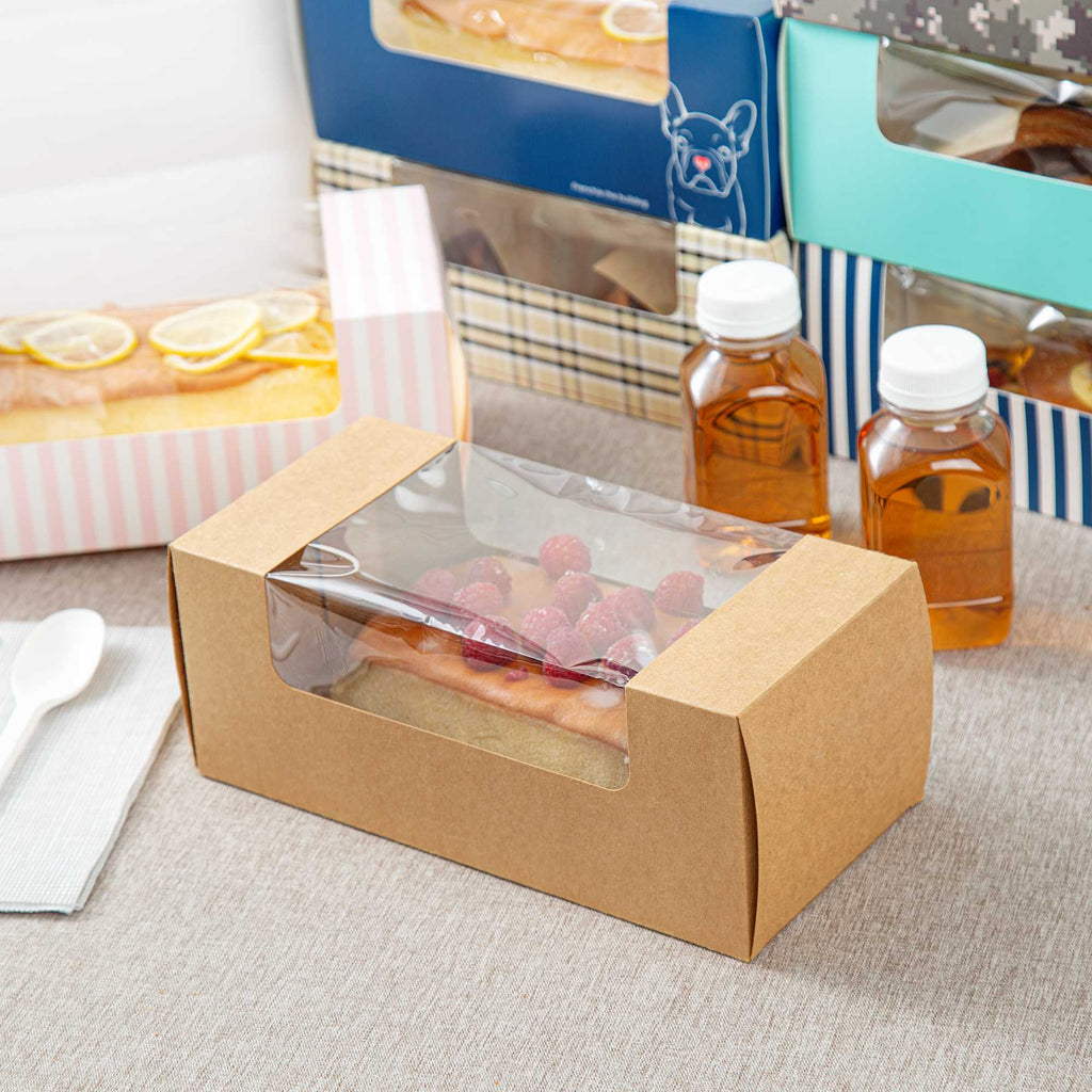 Pastry Tek Kraft Paper Pastry / Cake Box - with Window - 9 3/4" x 4 3/4" x 4" - 100 count box