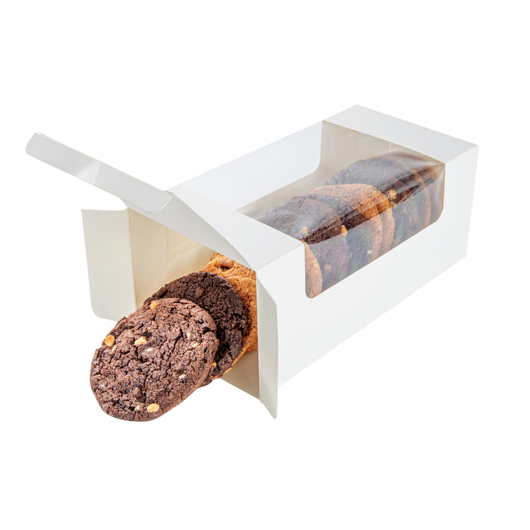 Pastry Tek White Paper Pastry / Cake Box - with Window - 9 3/4" x 4 3/4" x 4" - 100 count box