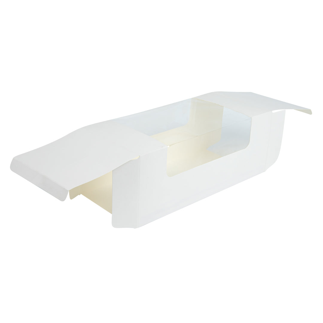 Pastry Tek White Paper Pastry / Cake Box - with Window - 9 3/4" x 4 3/4" x 4" - 100 count box
