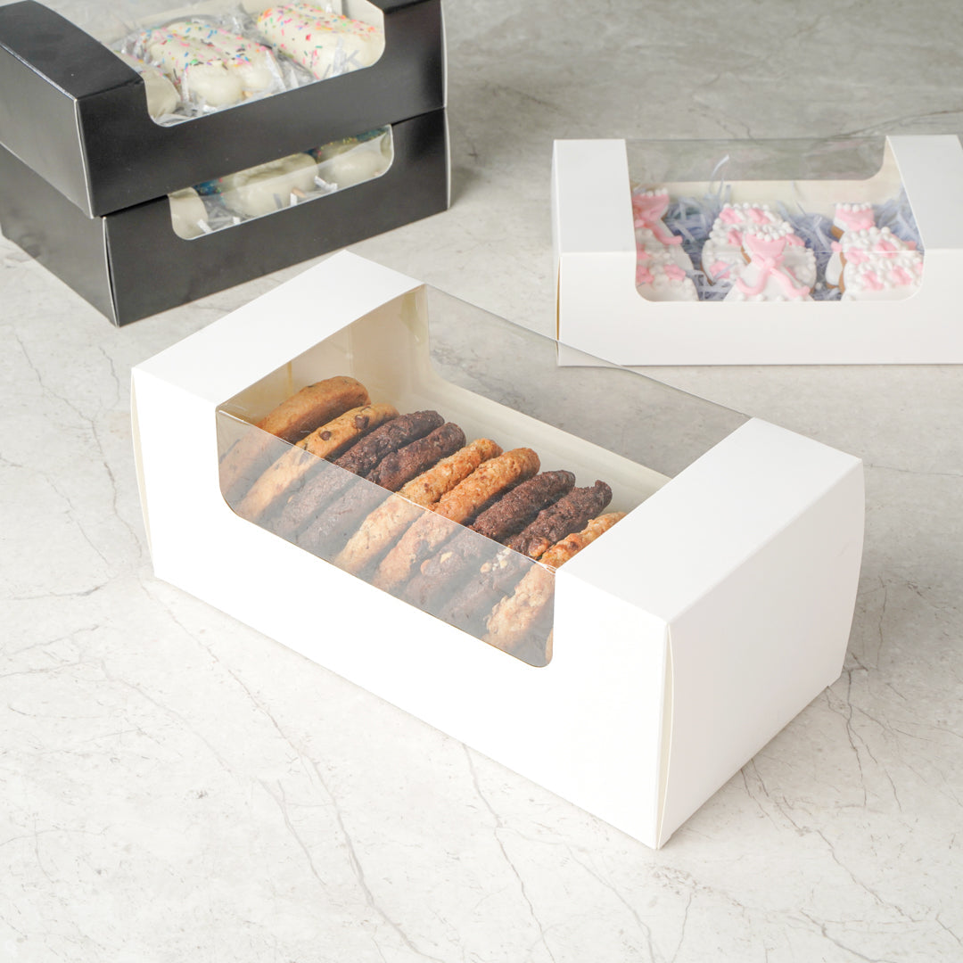 Pastry Tek White Paper Pastry / Cake Box - with Window - 9 3/4" x 4 3/4" x 4" - 100 count box