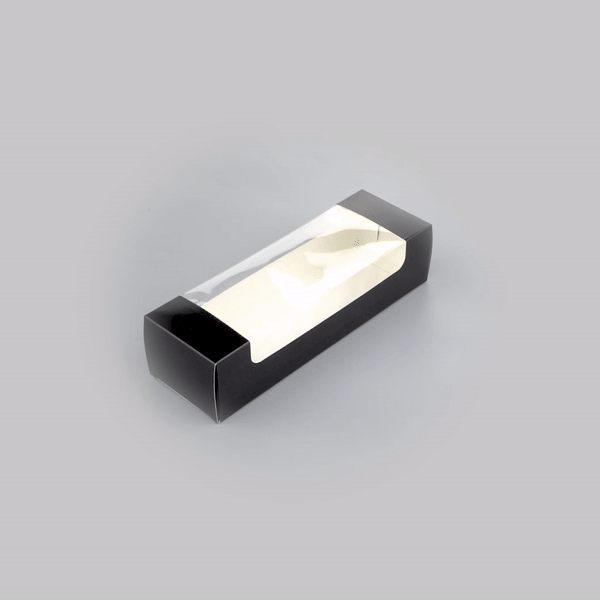 Pastry Tek Black Paper Pastry / Cake Box - with Window - 9 3/4" x 3 1/4" x 2 1/4" - 100 count box
