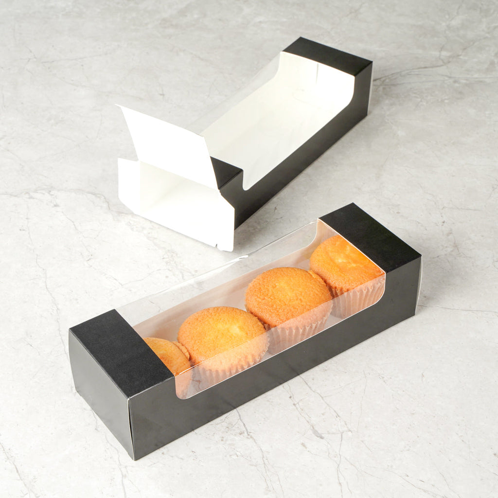 Pastry Tek Black Paper Pastry / Cake Box - with Window - 9 3/4" x 3 1/4" x 2 1/4" - 100 count box