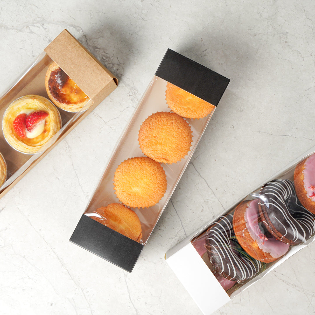 Pastry Tek Black Paper Pastry / Cake Box - with Window - 9 3/4" x 3 1/4" x 2 1/4" - 100 count box