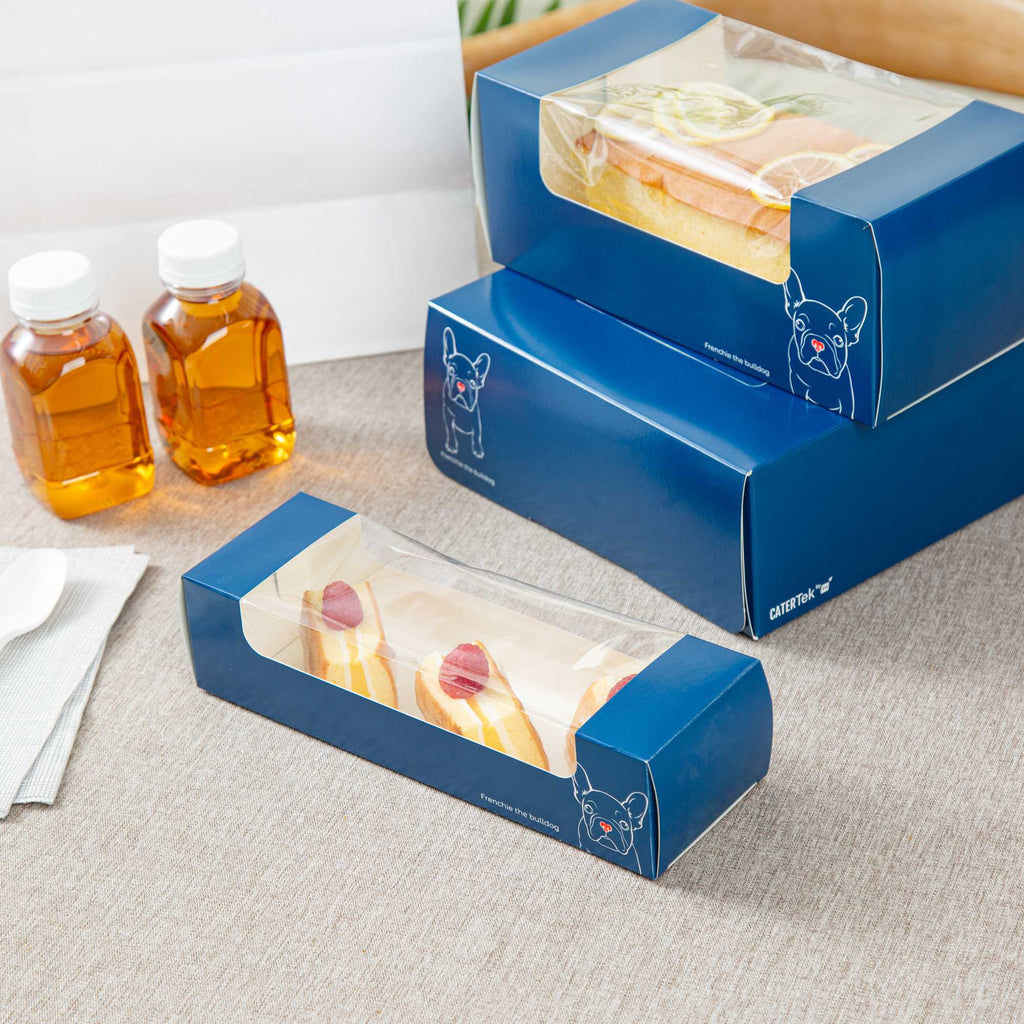 Pastry Tek Frenchie Paper Pastry / Cake Box - with Window - 9 3/4" x 3 1/4" x 2 1/4" - 100 count box
