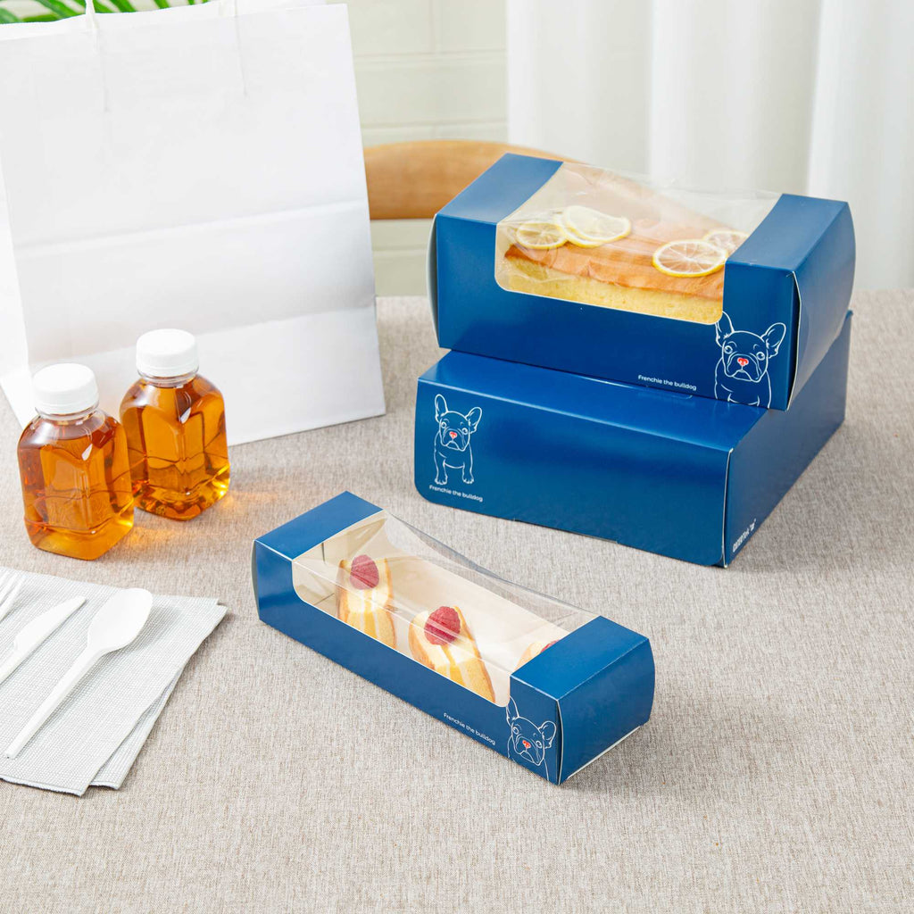 Pastry Tek Frenchie Paper Pastry / Cake Box - with Window - 9 3/4" x 3 1/4" x 2 1/4" - 100 count box