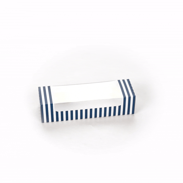 Pastry Tek Blue and White Stripe Paper Pastry / Cake Box - with Window - 9 3/4" x 3 1/4" x 2 1/4" - 100 count box