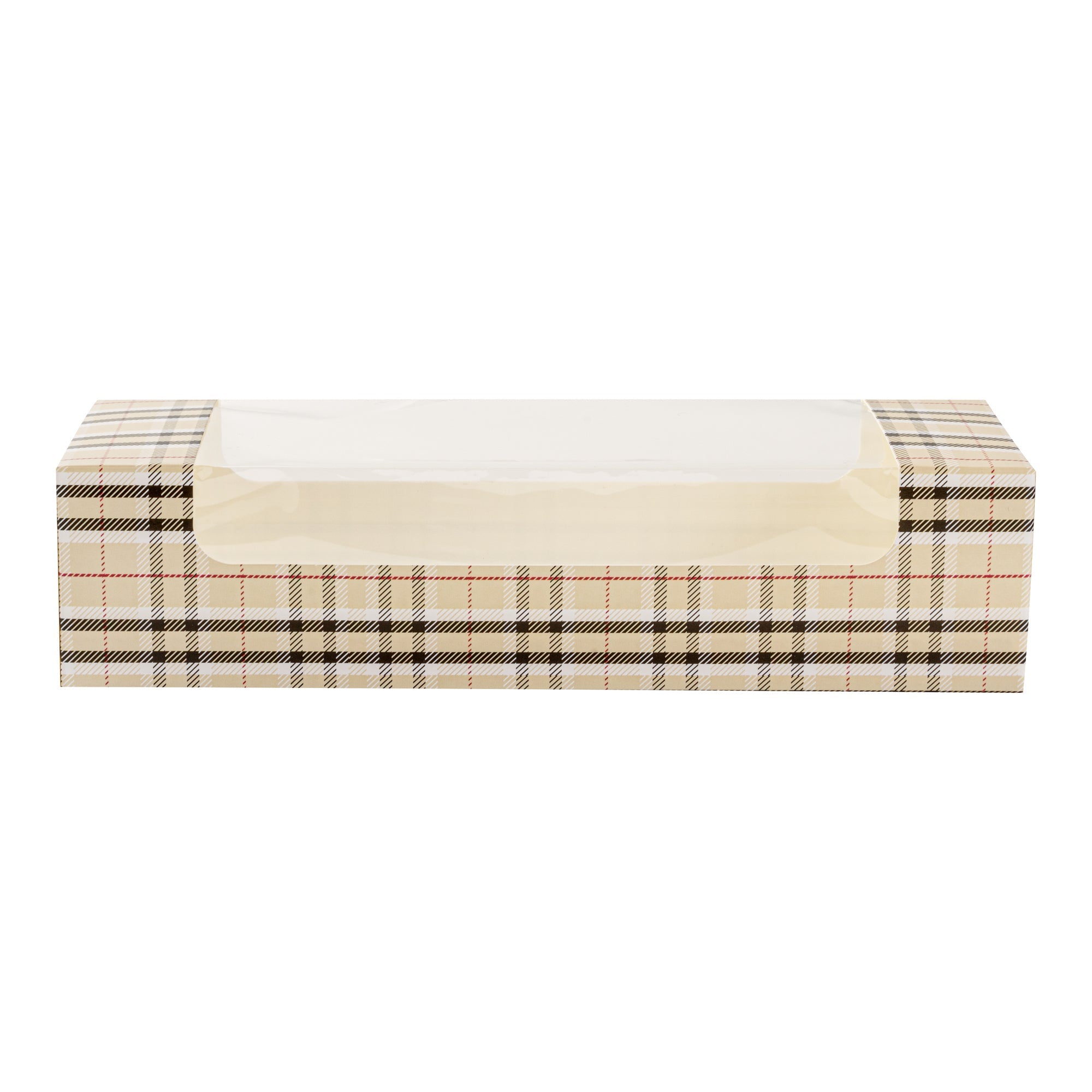 Pastry Tek Plaid Paper Pastry / Cake Box - with Window - 9 3/4" x 3 1/4" x 2 1/4" - 100 count box