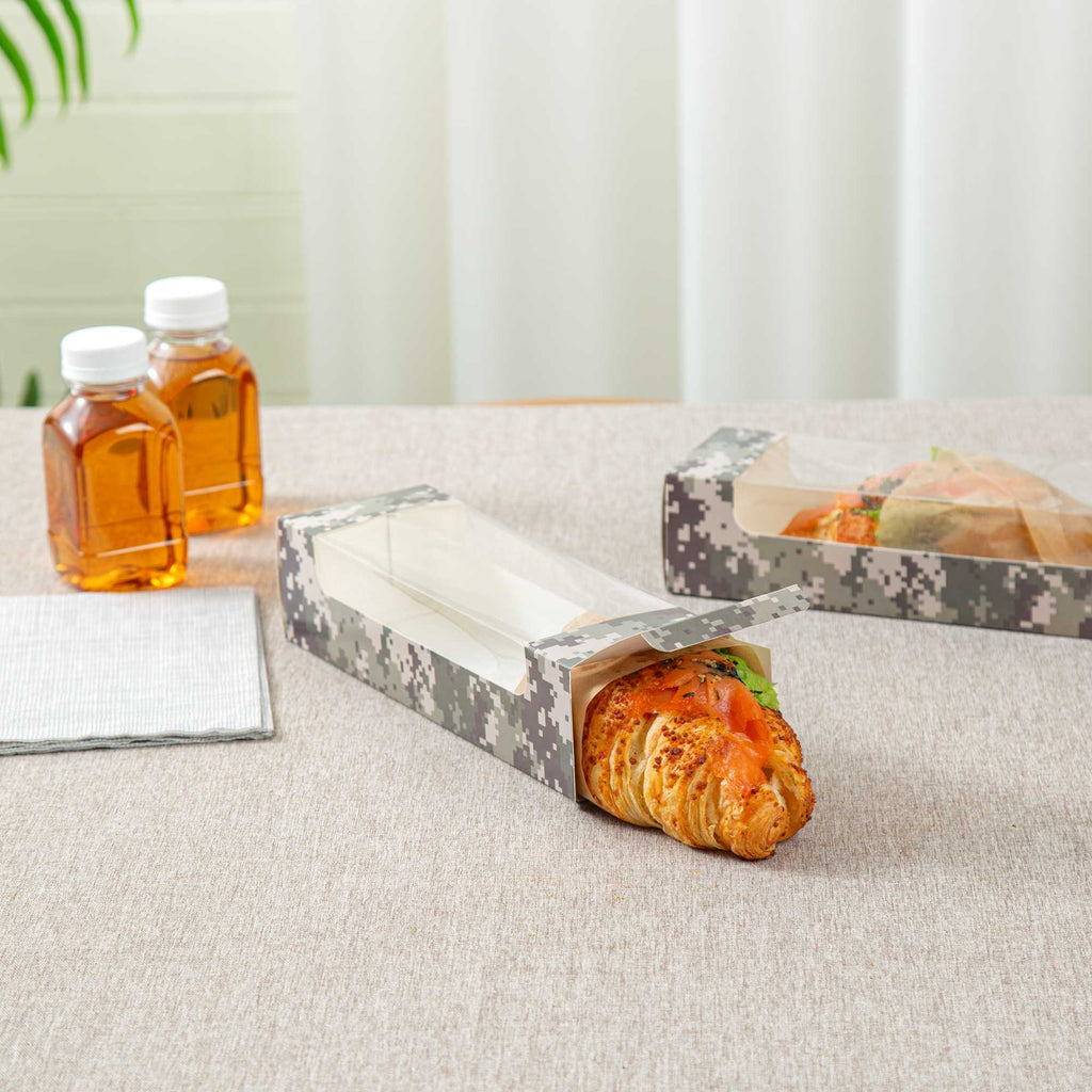 Pastry Tek Camouflage Paper Pastry / Cake Box - with Window - 9 3/4" x 3 1/4" x 2 1/4" - 100 count box