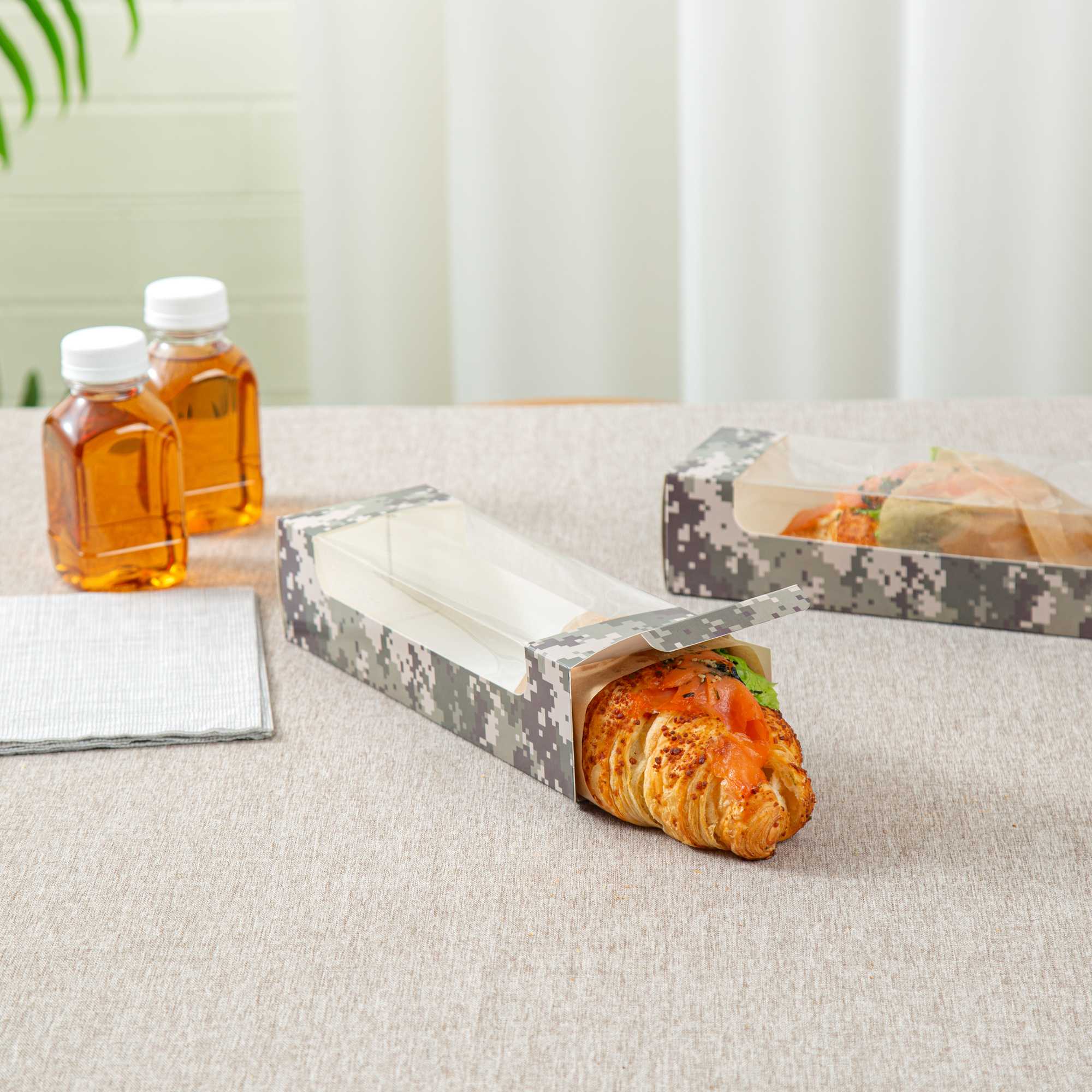 Pastry Tek Camouflage Paper Pastry / Cake Box - with Window - 9 3/4" x 3 1/4" x 2 1/4" - 100 count box