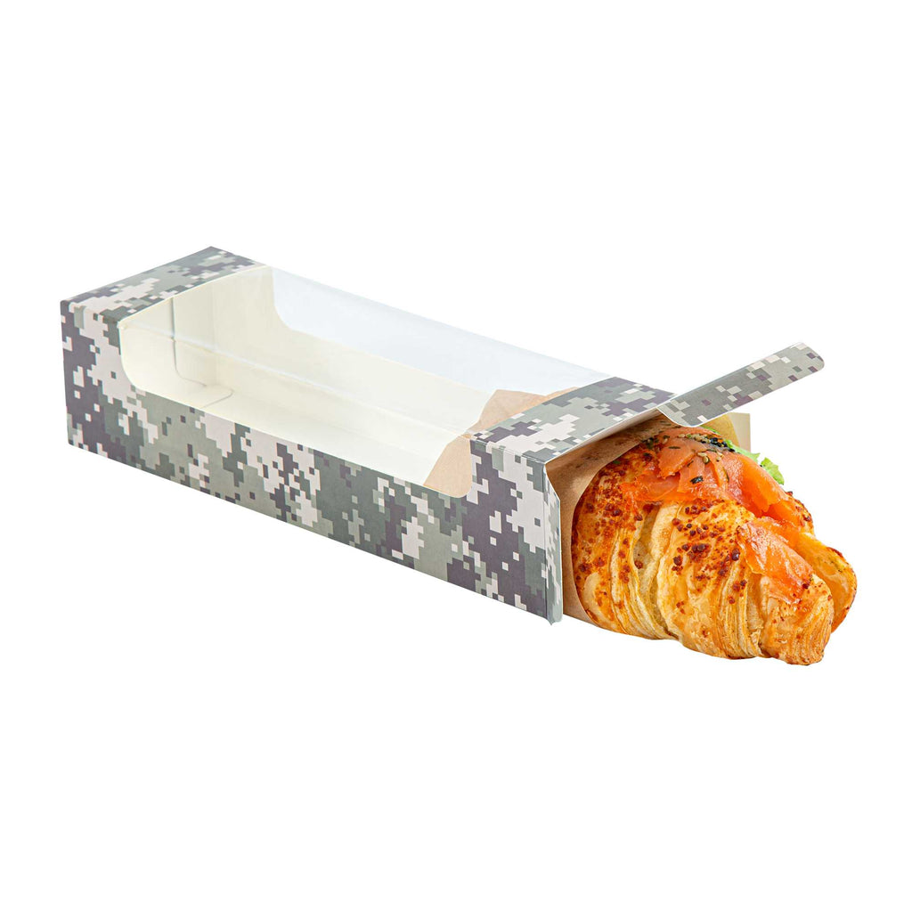 Pastry Tek Camouflage Paper Pastry / Cake Box - with Window - 9 3/4" x 3 1/4" x 2 1/4" - 100 count box