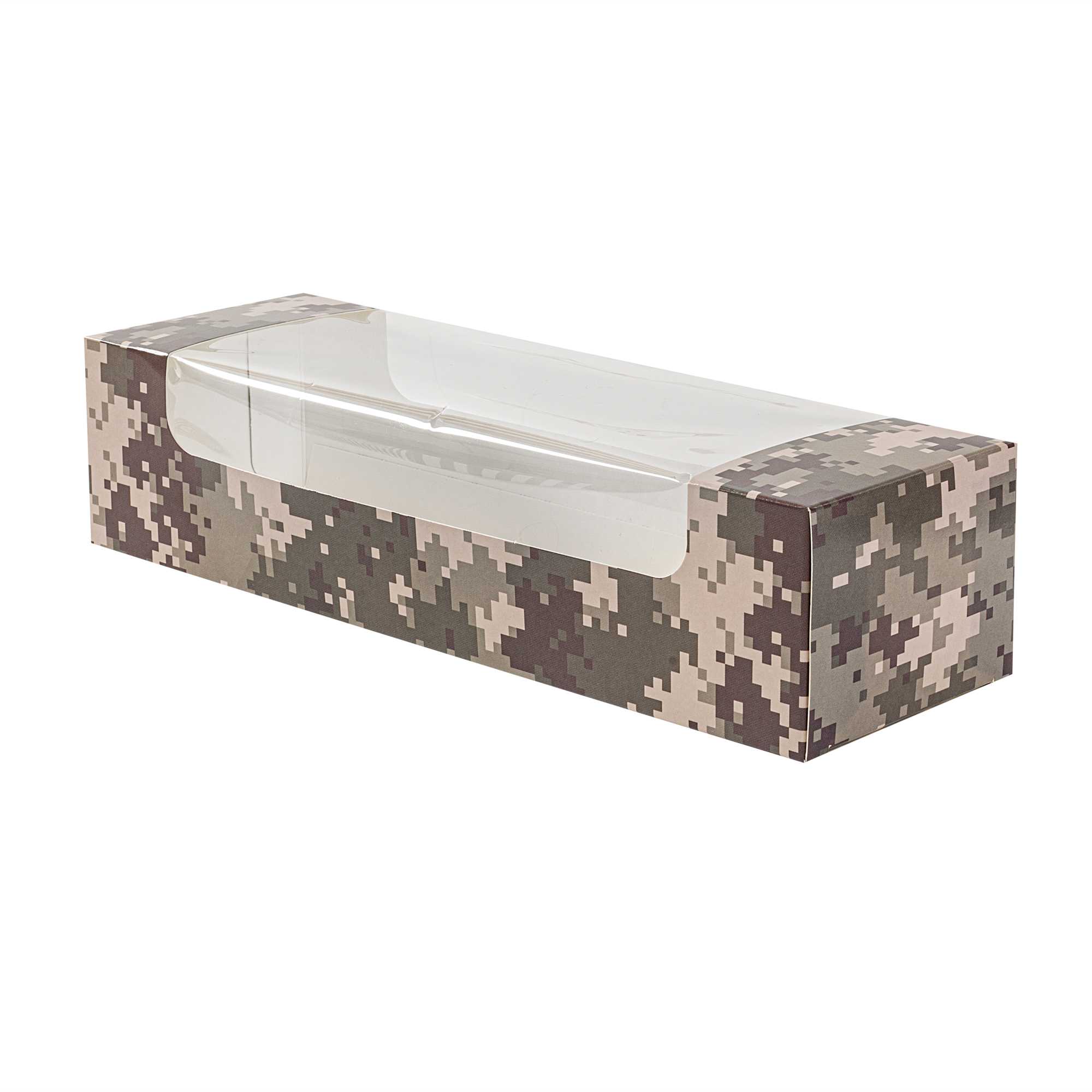 Pastry Tek Camouflage Paper Pastry / Cake Box - with Window - 9 3/4" x 3 1/4" x 2 1/4" - 100 count box