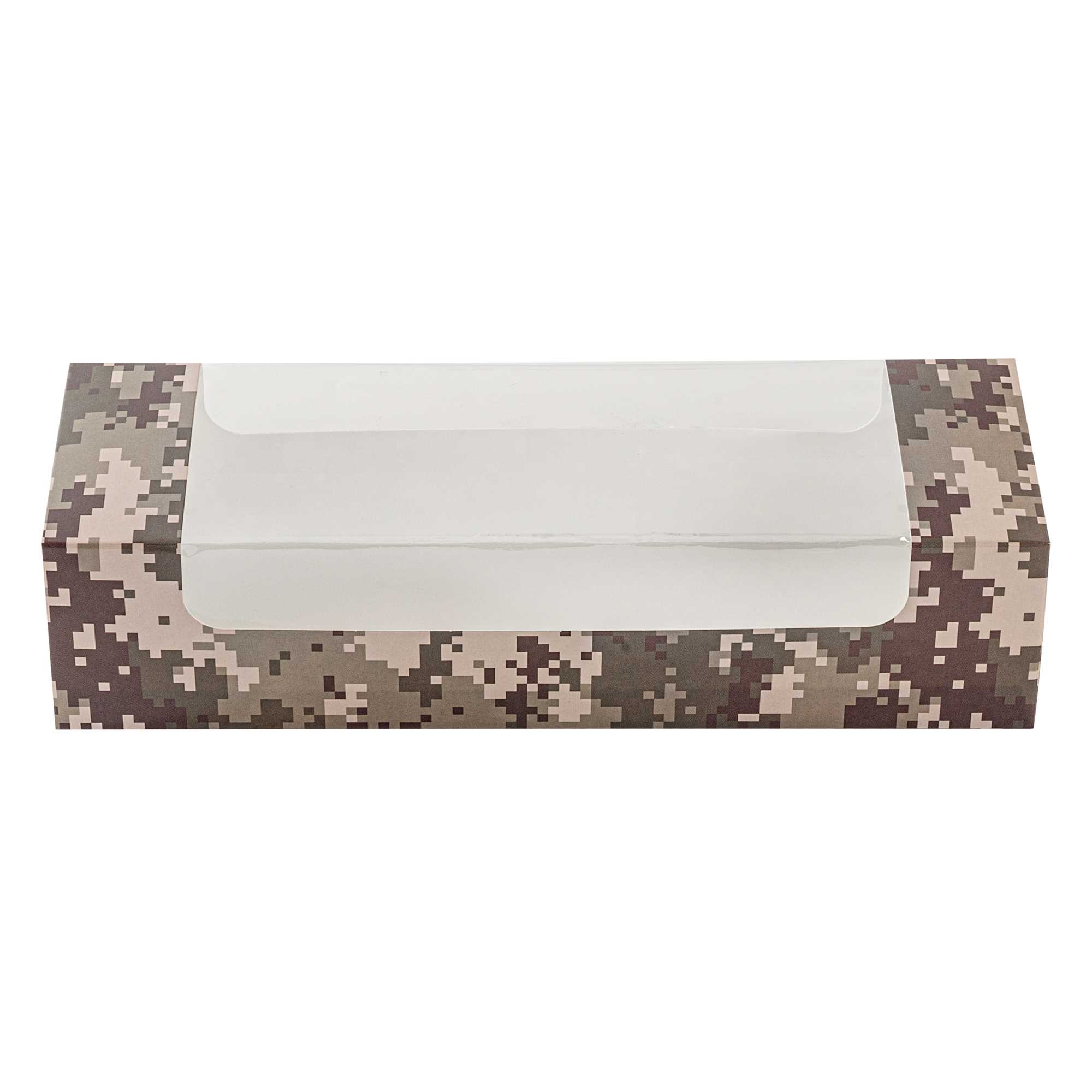 Pastry Tek Camouflage Paper Pastry / Cake Box - with Window - 9 3/4" x 3 1/4" x 2 1/4" - 100 count box