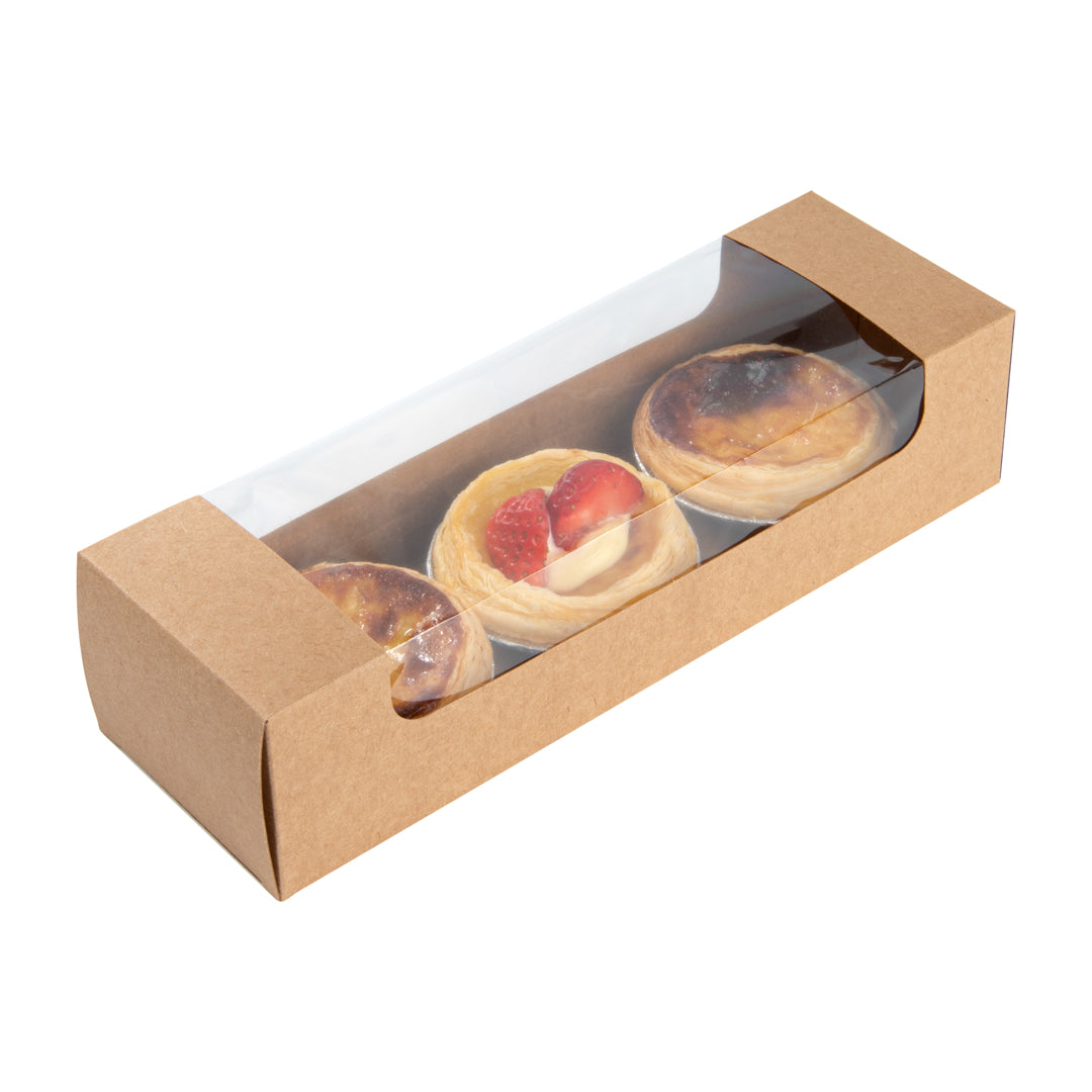 Pastry Tek Kraft Paper Pastry / Cake Box - with Window - 9 3/4" x 3 1/4" x 2 1/4" - 100 count box