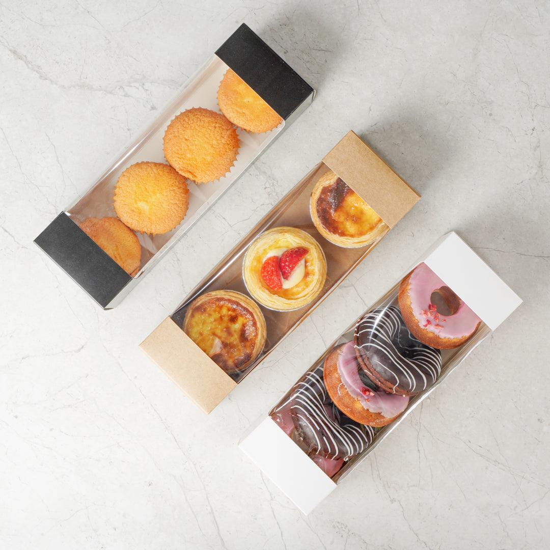 Pastry Tek Kraft Paper Pastry / Cake Box - with Window - 9 3/4" x 3 1/4" x 2 1/4" - 100 count box