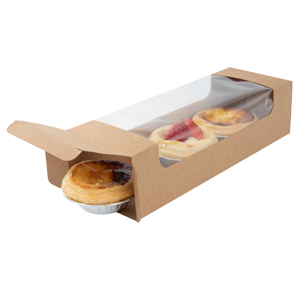 Pastry Tek Kraft Paper Pastry / Cake Box - with Window - 9 3/4" x 3 1/4" x 2 1/4" - 100 count box