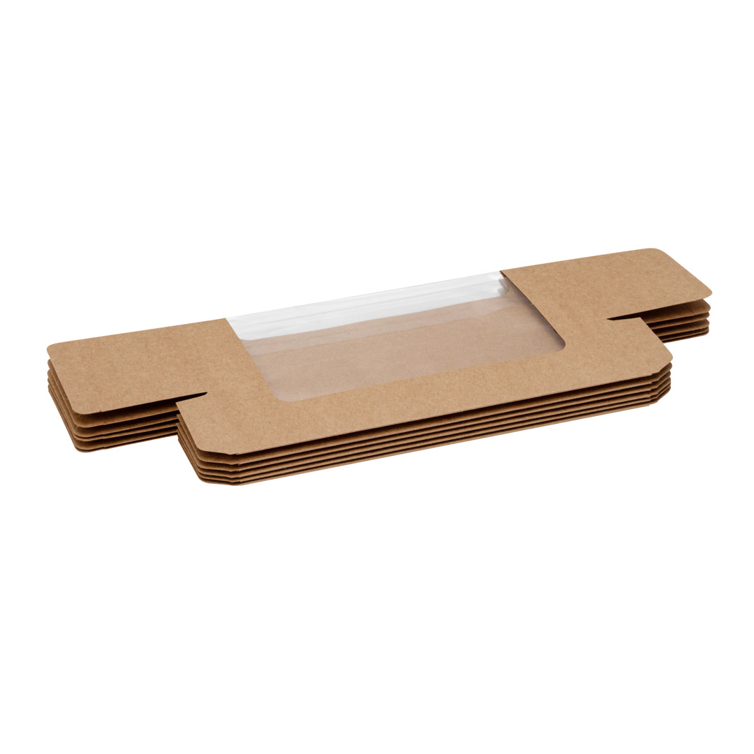 Pastry Tek Kraft Paper Pastry / Cake Box - with Window - 9 3/4" x 3 1/4" x 2 1/4" - 100 count box