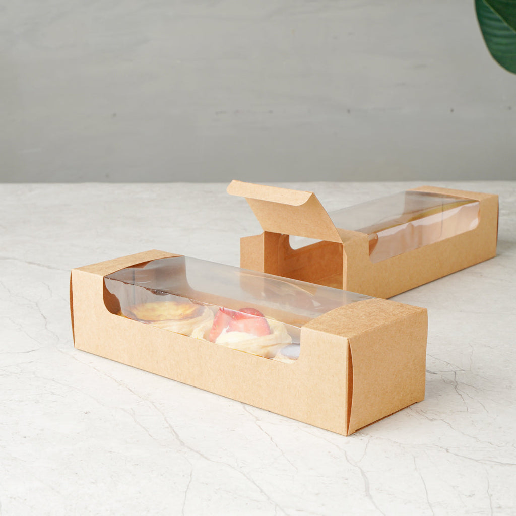 Pastry Tek Kraft Paper Pastry / Cake Box - with Window - 9 3/4" x 3 1/4" x 2 1/4" - 100 count box