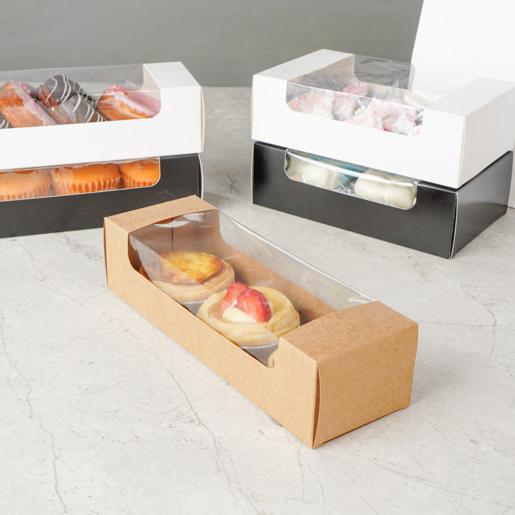 Pastry Tek Kraft Paper Pastry / Cake Box - with Window - 9 3/4" x 3 1/4" x 2 1/4" - 100 count box