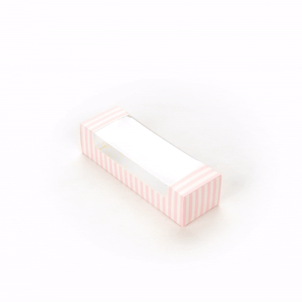 Pastry Tek Pink and White Stripe Paper Pastry / Cake Box - with Window - 9 3/4" x 3 1/4" x 2 1/4" - 100 count box